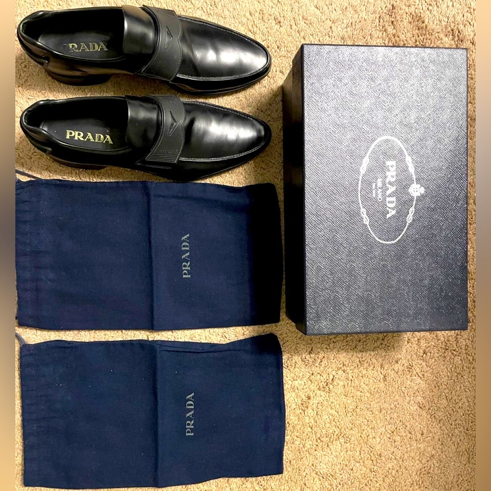 Prada Black Leather Loafers | Size 10.5